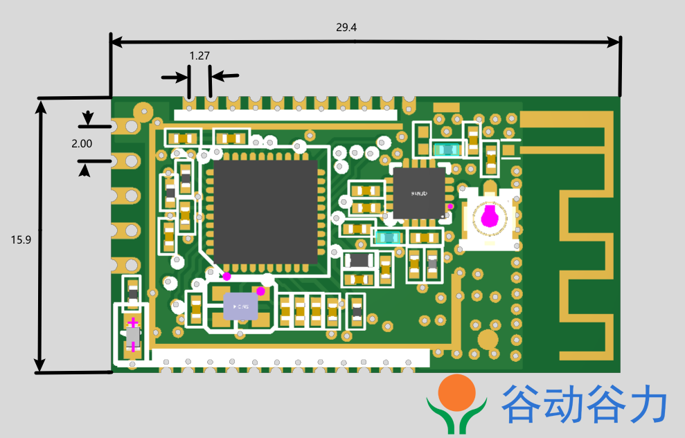 SUN-JN5169-PA Zigbee模块 尺寸图 