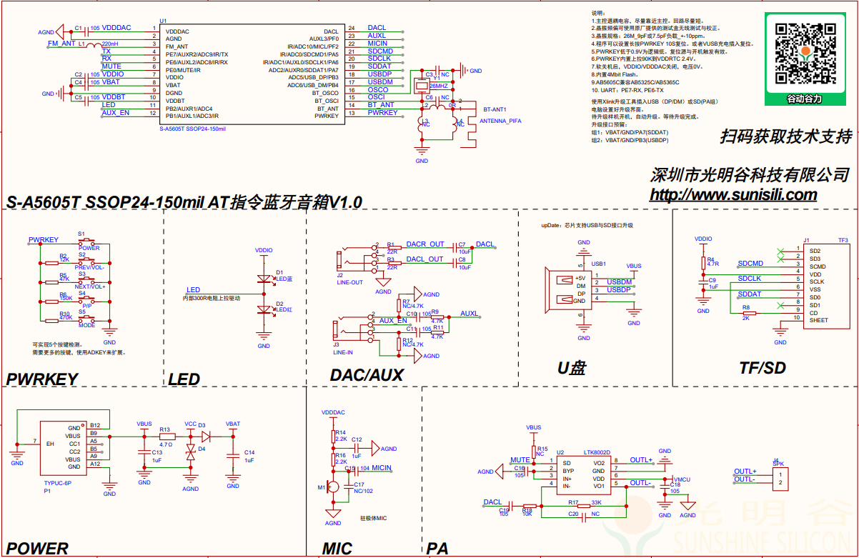 S-A5605T串口AT指令蓝牙音箱IC 支持U盘播放FM收音SPP\BLE数据透传(pic4) S-A5605T串口AT指令蓝牙音箱IC 支持U盘播放FM收音SPP\BLE数据透传(pic2)